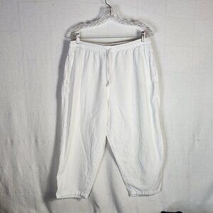 Cottonseed Casual Wear White Drawstring Elastic Waist Wide Leg Crop Pants Size L